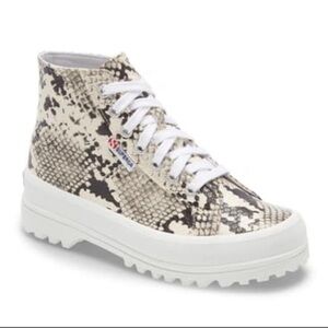 Superga Alpina Snake Embossed High Top Platform Sneaker Taupe Snake 9.5
